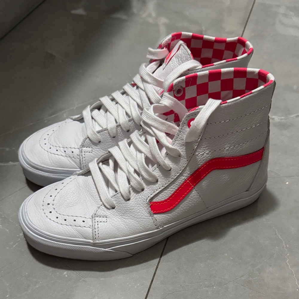 Vans White High-Top Sneakers with Coral Accents